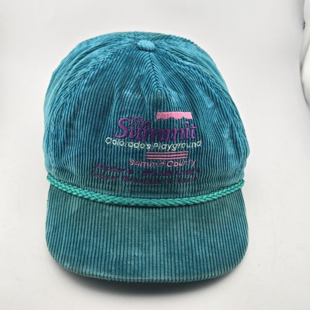 Corduroy Vintage Hat Rope Imperial Summit County Colorado Teal USA Adjustable